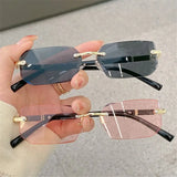 Fashion Frameless Rectangle Sun Glasses for Men Women Trendy Rimless Sunglasses Summer UV400 Shades Retro Traveling Eyewear